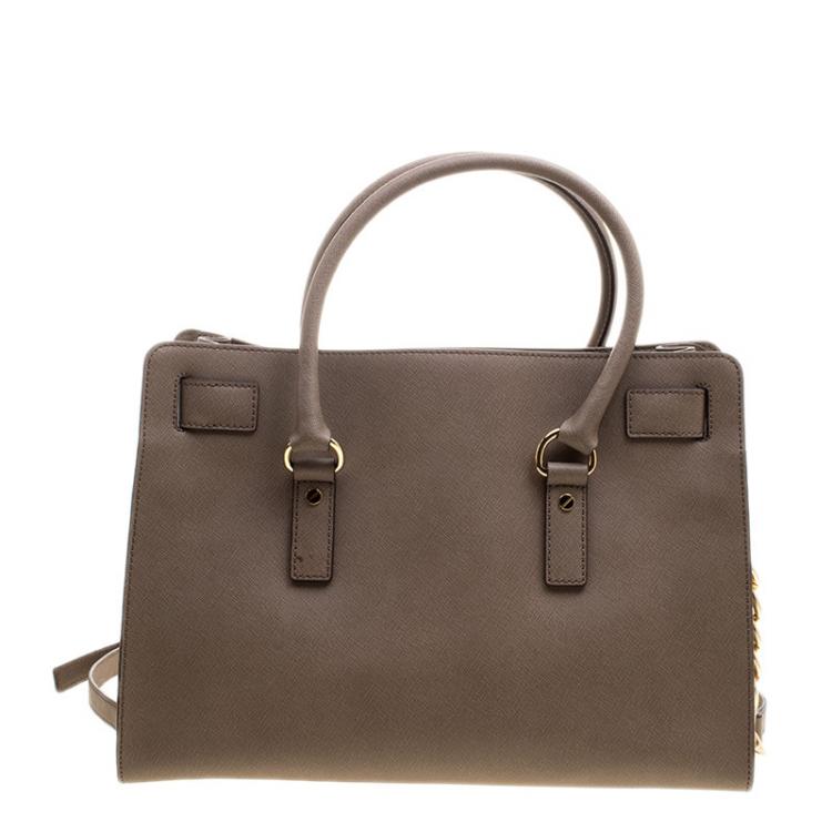 Pre Owned Michael Kors Brown Leather East West Hamilton Tote