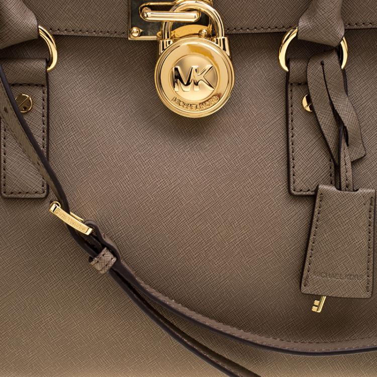 Pre Owned Michael Kors Brown Leather East West Hamilton Tote