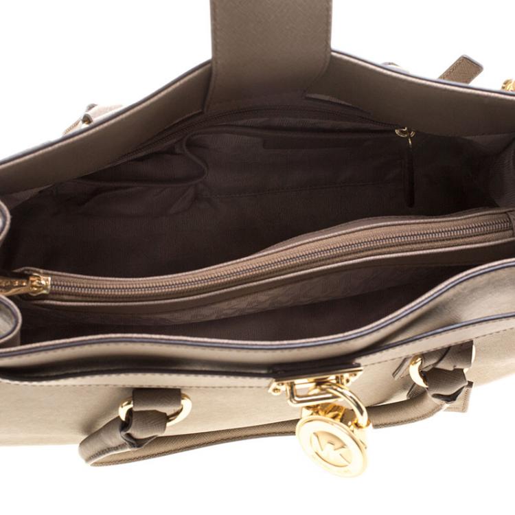 Pre Owned Michael Kors Brown Leather East West Hamilton Tote