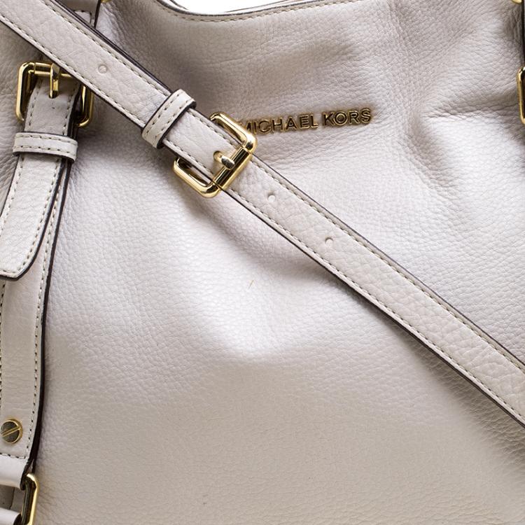 Pre Owned Michael Kors Off White Leather Buckle Strap Convertible Tote