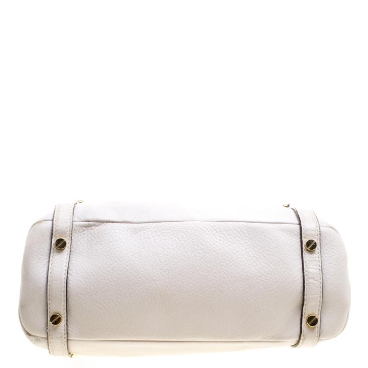 Pre Owned Michael Kors Off White Leather Buckle Strap Convertible Tote