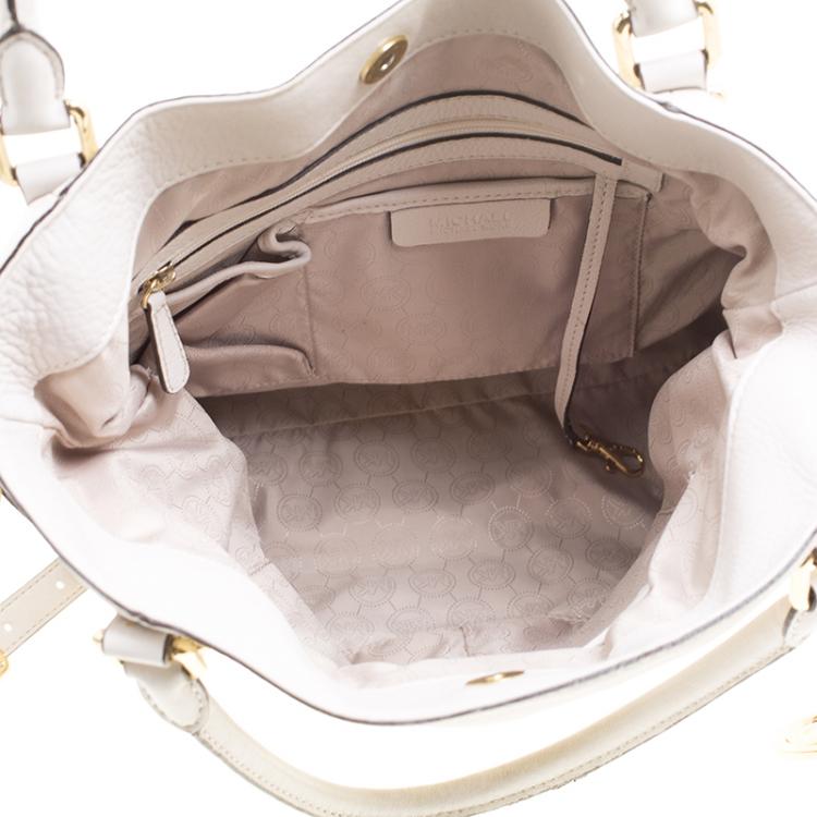 Pre Owned Michael Kors Off White Leather Buckle Strap Convertible Tote