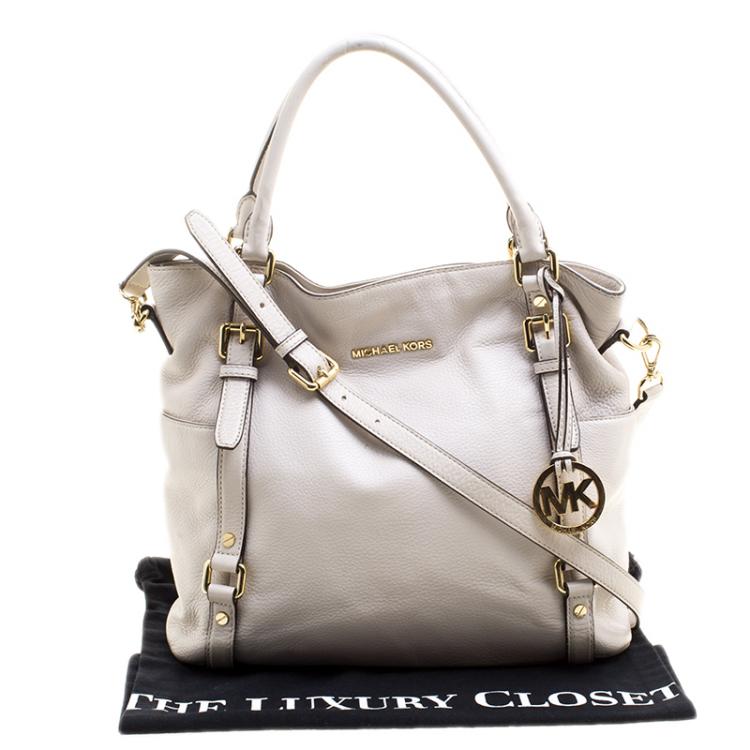 Pre Owned Michael Kors Off White Leather Buckle Strap Convertible Tote