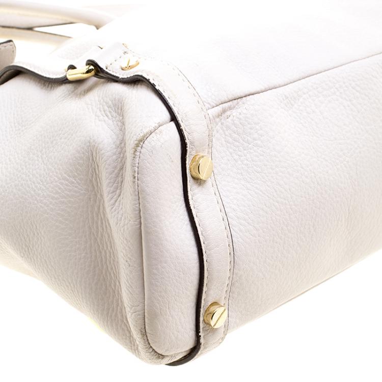 Pre Owned Michael Kors Off White Leather Buckle Strap Convertible Tote