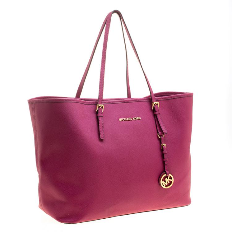Pre Owned Michael Kors Fuschia Leather Jetset Tote