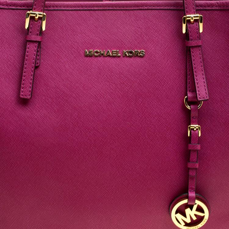 Pre Owned Michael Kors Fuschia Leather Jetset Tote