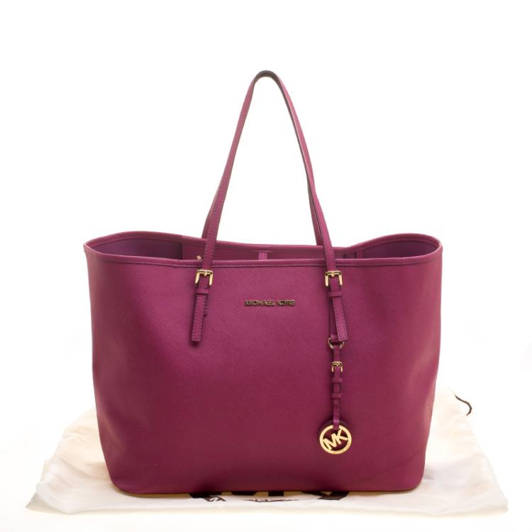 Pre Owned Michael Kors Fuschia Leather Jetset Tote