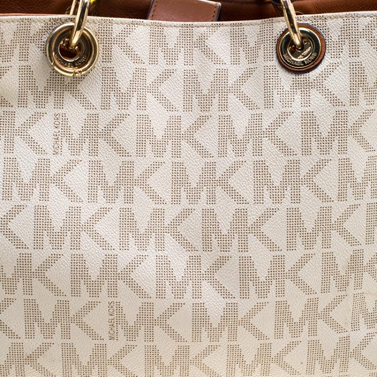 Pre Owned Michael Kors Off White Canvas Cynthia Tote
