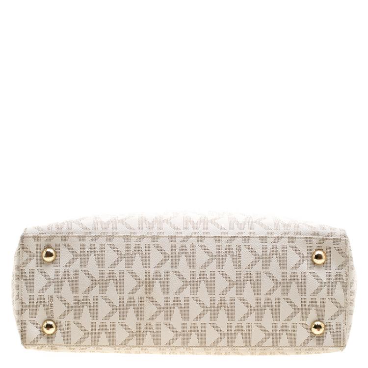 Pre Owned Michael Kors Off White Canvas Cynthia Tote