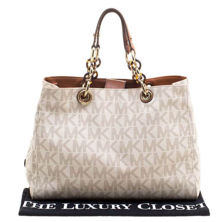 Pre Owned Michael Kors Off White Canvas Cynthia Tote