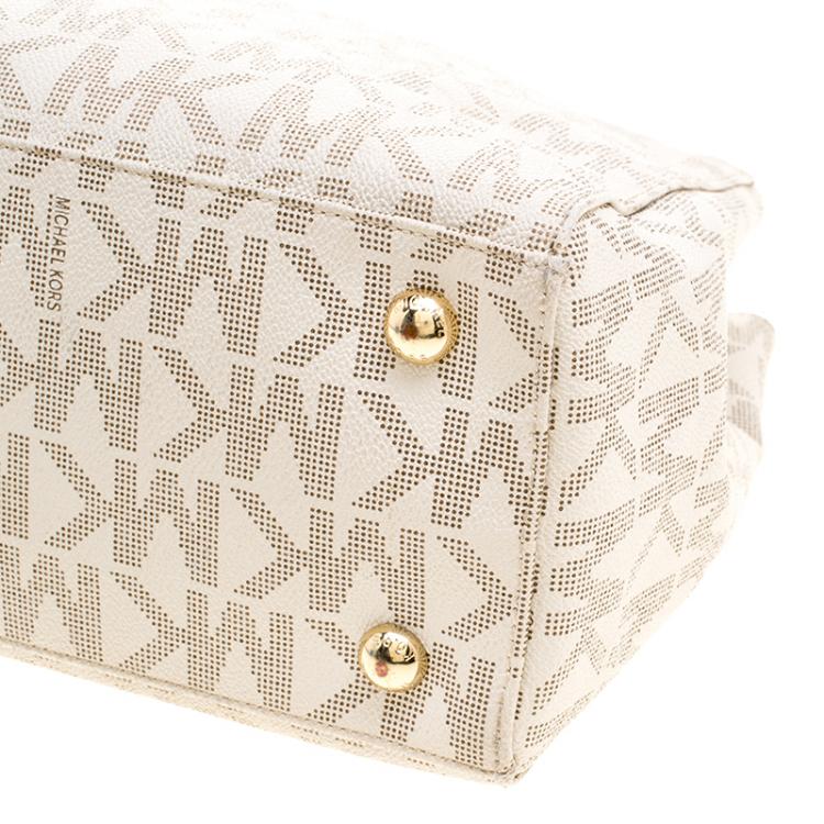 Pre Owned Michael Kors Off White Canvas Cynthia Tote