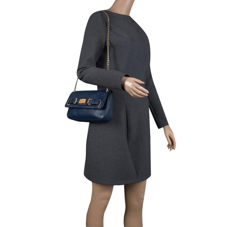 Pre Owned Michael Kors Blue Leather Shoulder Flap Bag