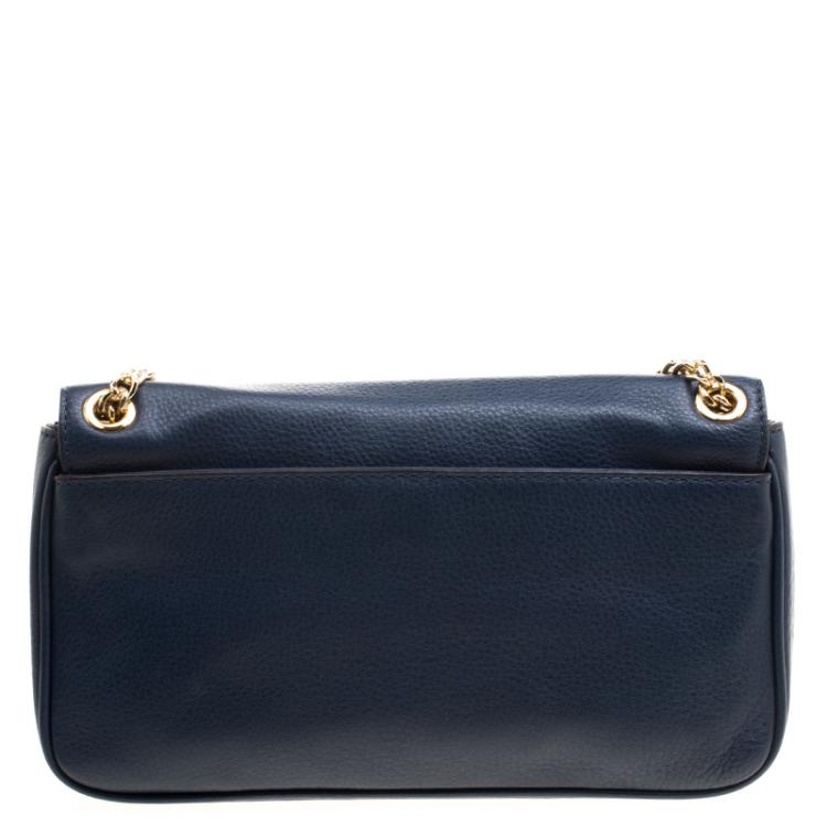 Pre Owned Michael Kors Blue Leather Shoulder Flap Bag