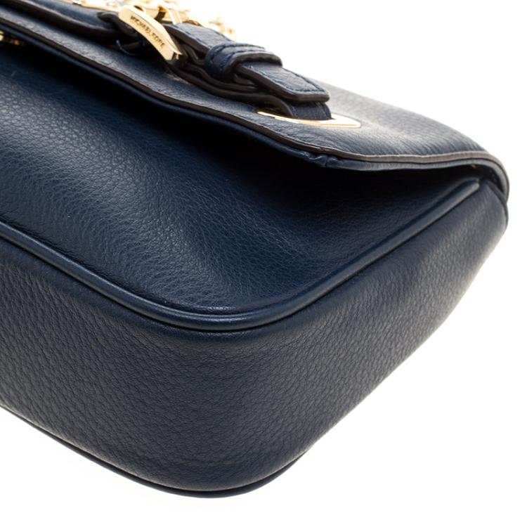 Pre Owned Michael Kors Blue Leather Shoulder Flap Bag