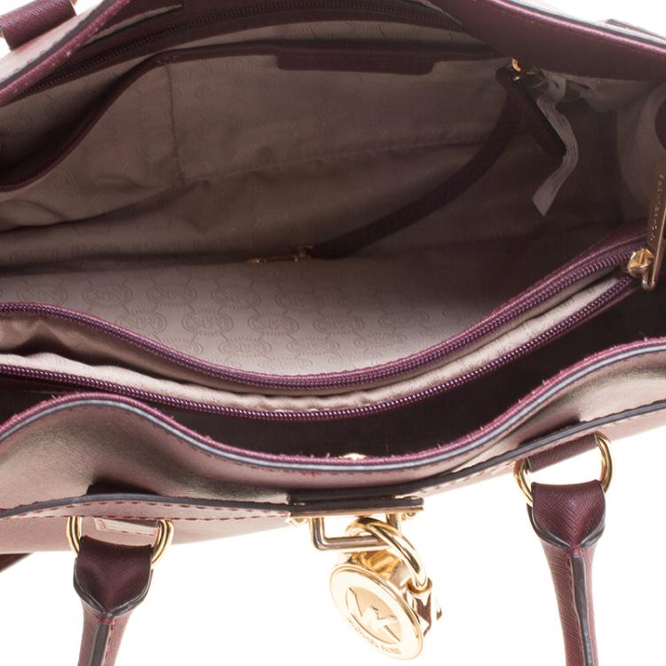 Pre Owned Michael Kors Burgundy Leather East West Hamilton Tote