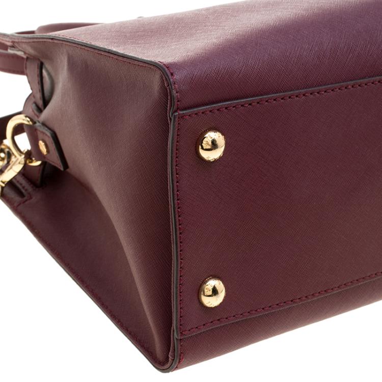 Pre Owned Michael Kors Burgundy Leather East West Hamilton Tote