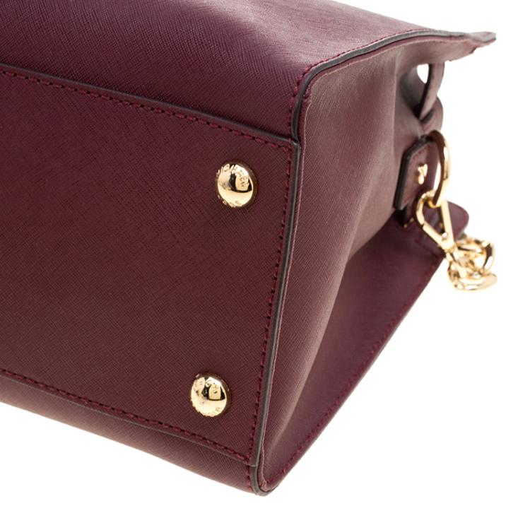 Pre Owned Michael Kors Burgundy Leather East West Hamilton Tote