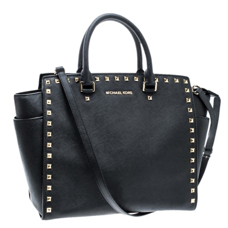 Pre Owned Michael Kors Black Leather Medium Selma Studded Tote