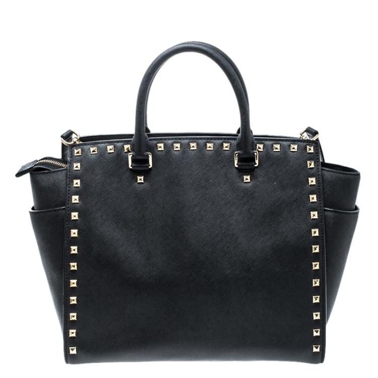 Pre Owned Michael Kors Black Leather Medium Selma Studded Tote