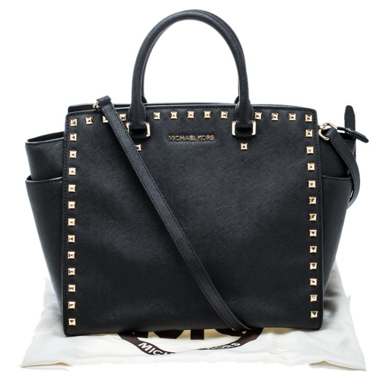 Pre Owned Michael Kors Black Leather Medium Selma Studded Tote