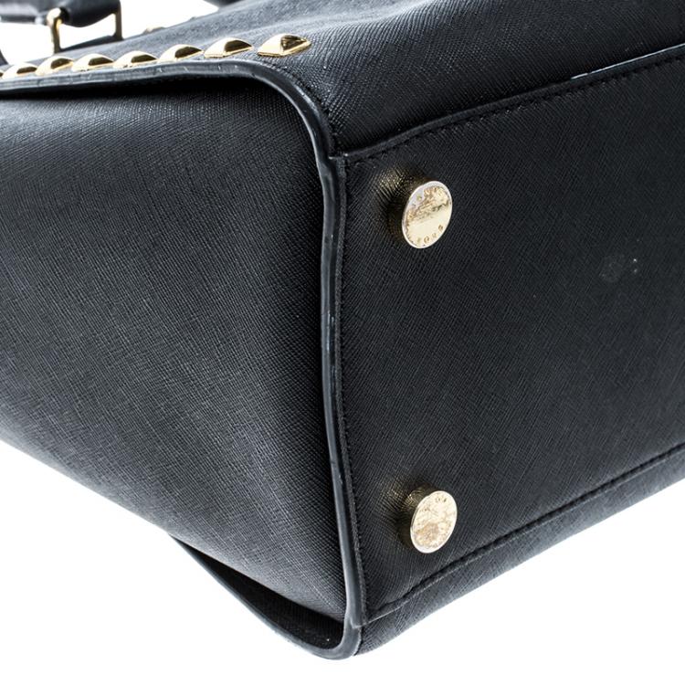 Pre Owned Michael Kors Black Leather Medium Selma Studded Tote