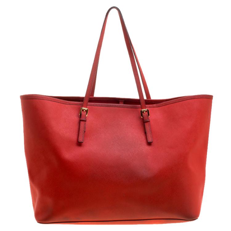 Pre Owned Michael Kors Red Saffiano Leather Jetset Tote
