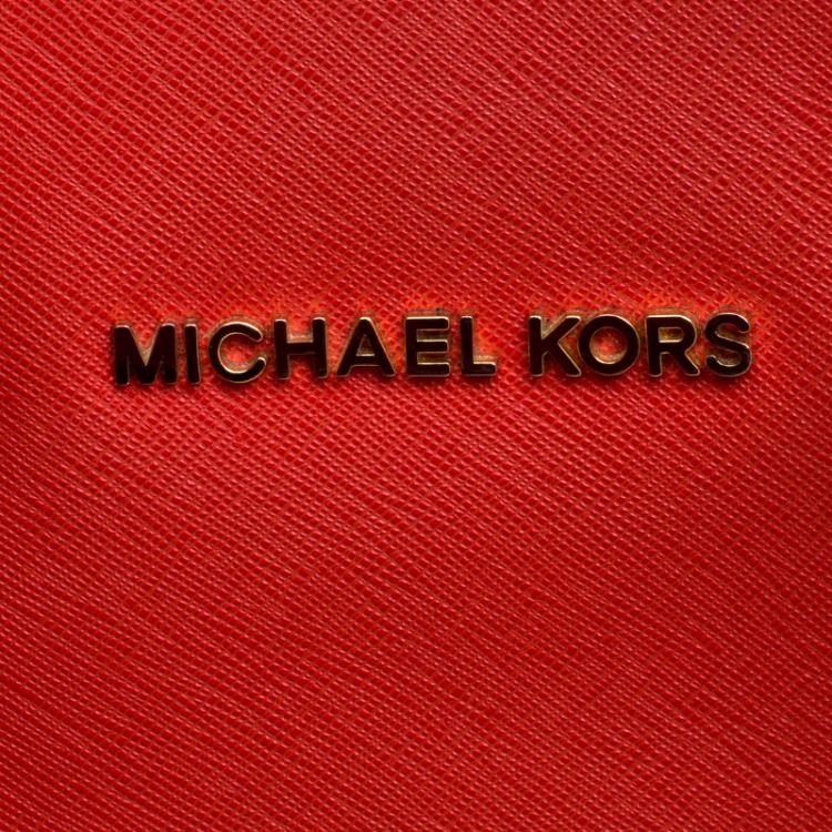 Pre Owned Michael Kors Red Saffiano Leather Jetset Tote