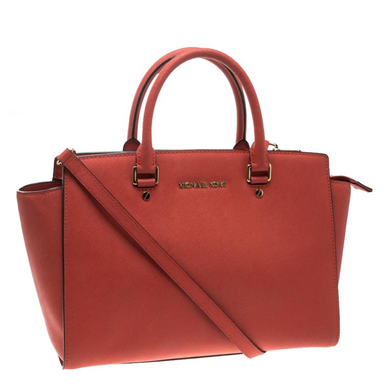Pre Owned Michael Kors Red Saffiano Leather Medium Selma Tote