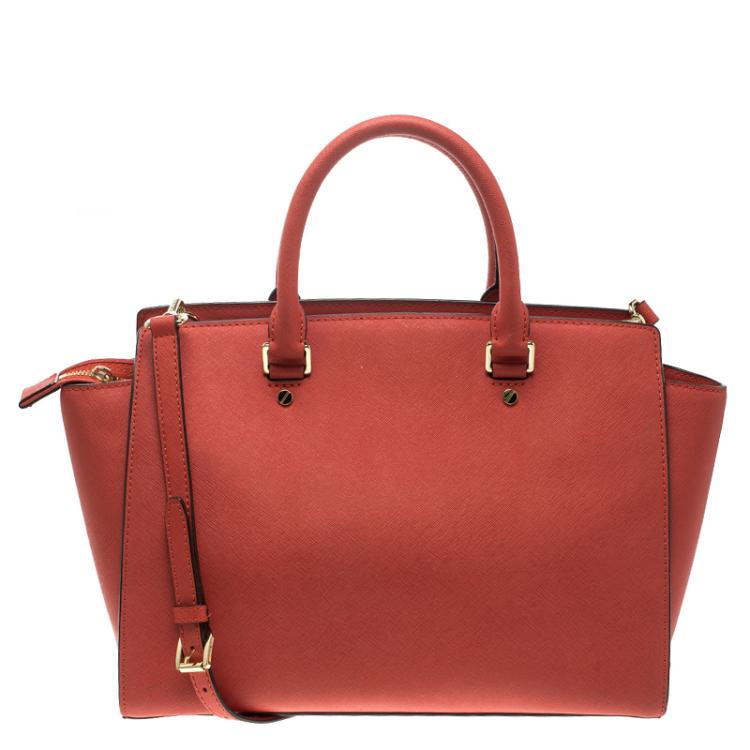 Pre Owned Michael Kors Red Saffiano Leather Medium Selma Tote