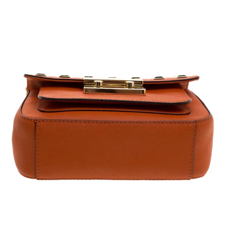 Pre Owned Michael Kors Orange Leather Sloan Studded Shoulder Bag