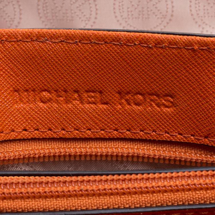 Pre Owned Michael Kors Orange Leather Sloan Studded Shoulder Bag