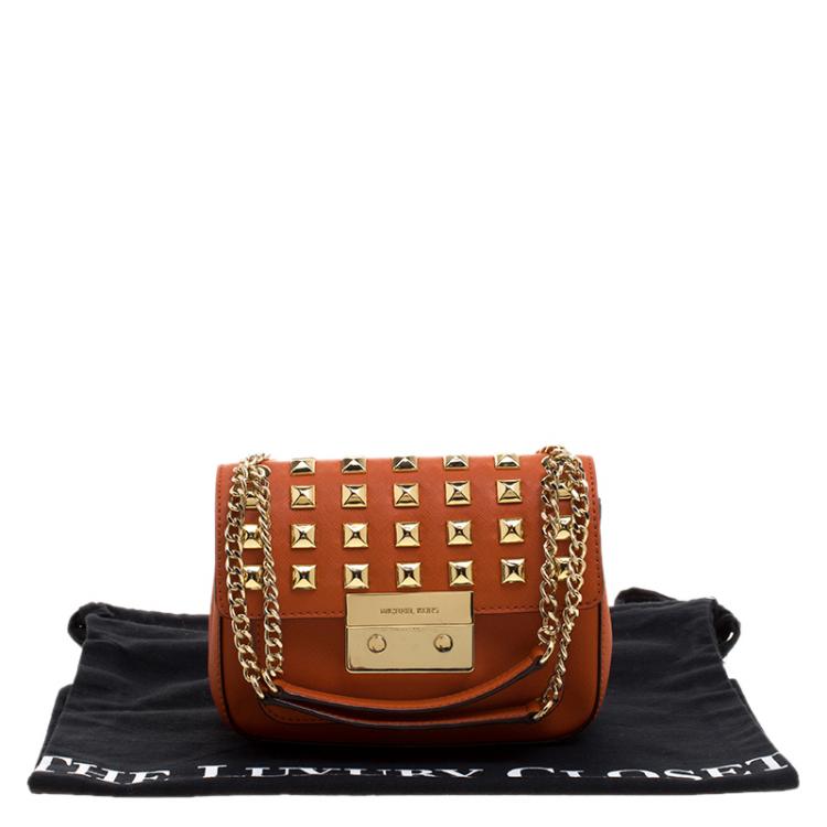 Pre Owned Michael Kors Orange Leather Sloan Studded Shoulder Bag