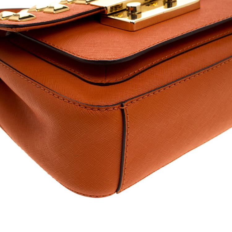 Pre Owned Michael Kors Orange Leather Sloan Studded Shoulder Bag