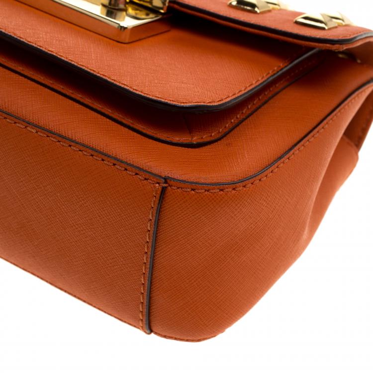 Pre Owned Michael Kors Orange Leather Sloan Studded Shoulder Bag