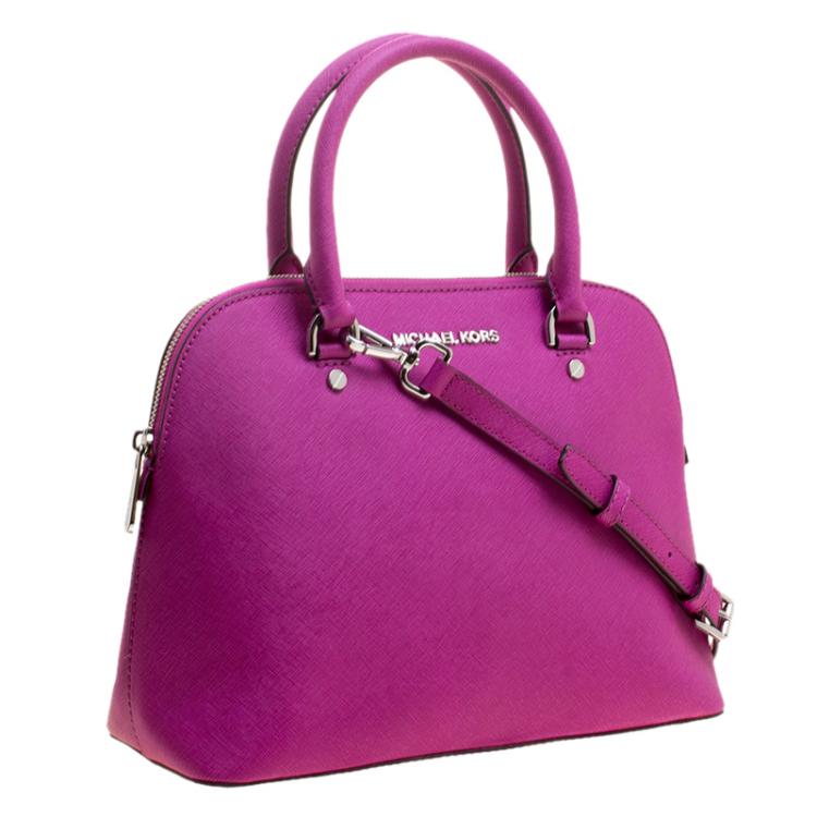 Pre Owned Michael Kors Fuchsia Leather Cindy Dome Satchel