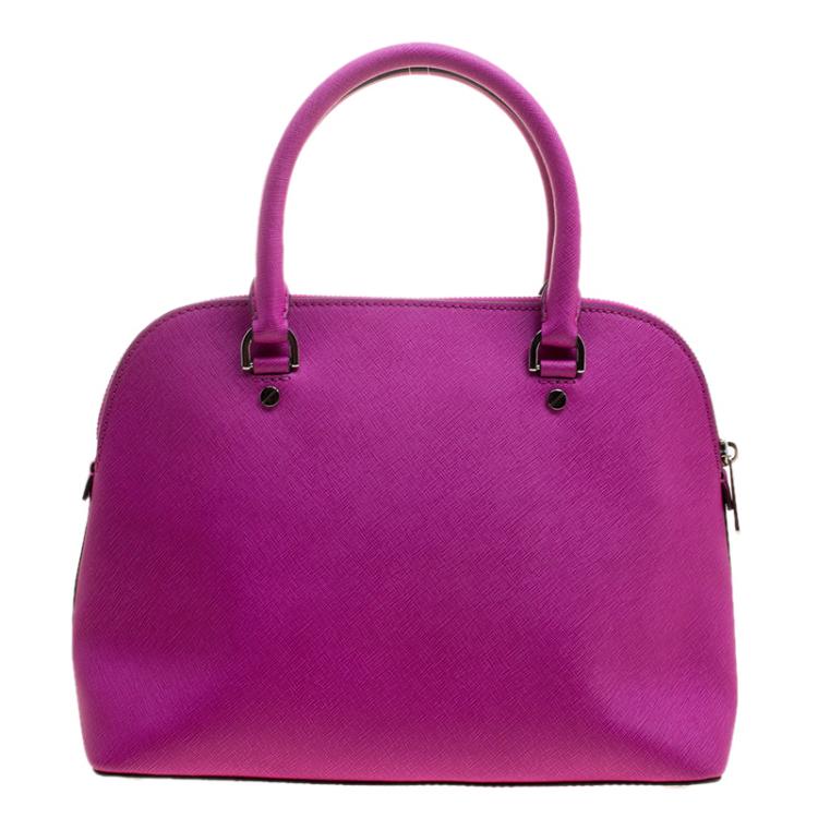 Pre Owned Michael Kors Fuchsia Leather Cindy Dome Satchel