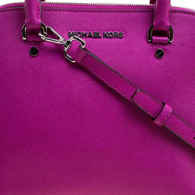 Pre Owned Michael Kors Fuchsia Leather Cindy Dome Satchel