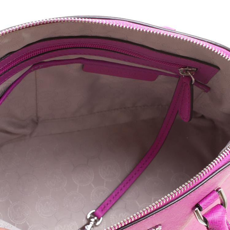 Pre Owned Michael Kors Fuchsia Leather Cindy Dome Satchel