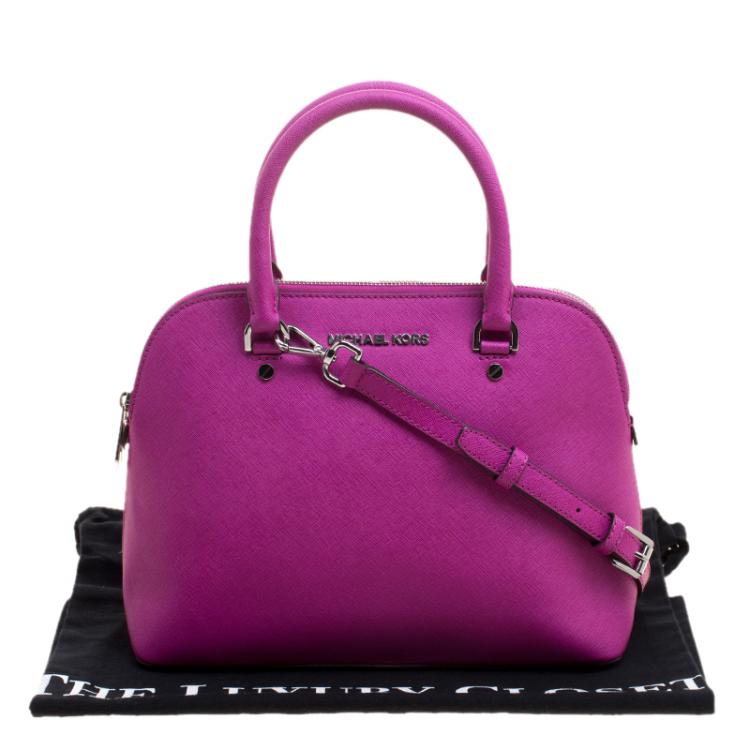 Pre Owned Michael Kors Fuchsia Leather Cindy Dome Satchel