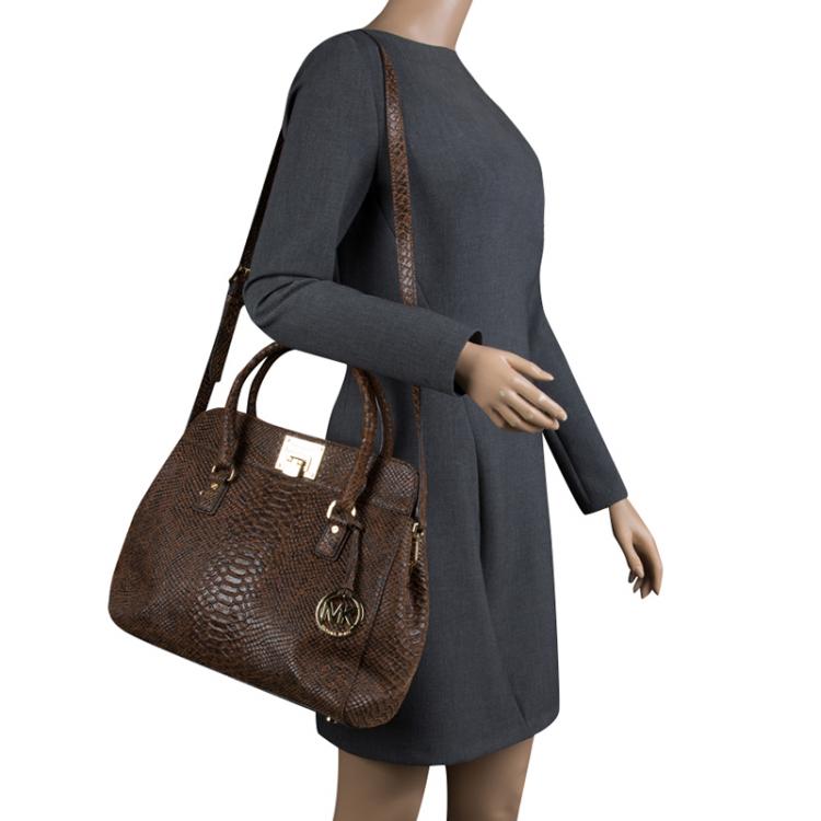 Pre Owned Michael Kors Brown Python Embossed Leather Tote