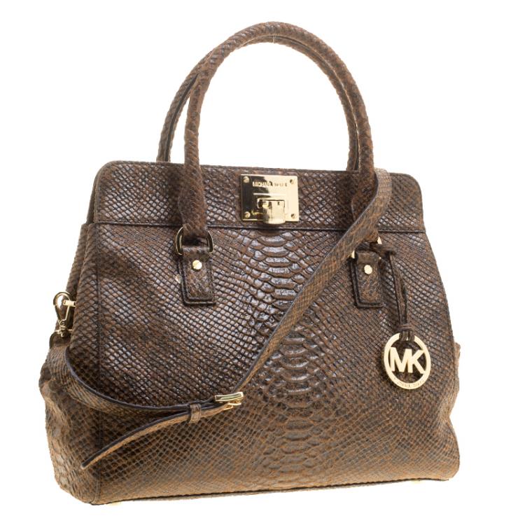 Pre Owned Michael Kors Brown Python Embossed Leather Tote