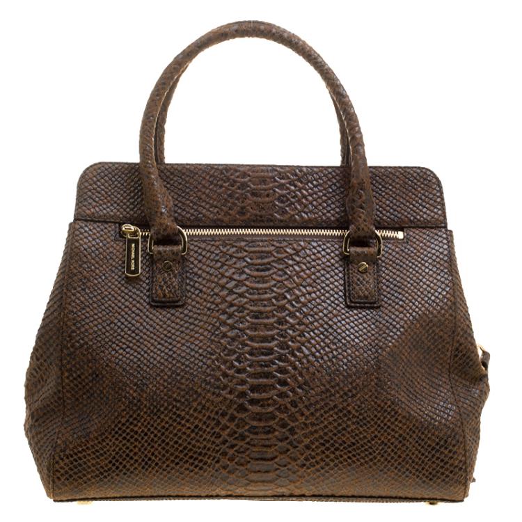 Pre Owned Michael Kors Brown Python Embossed Leather Tote
