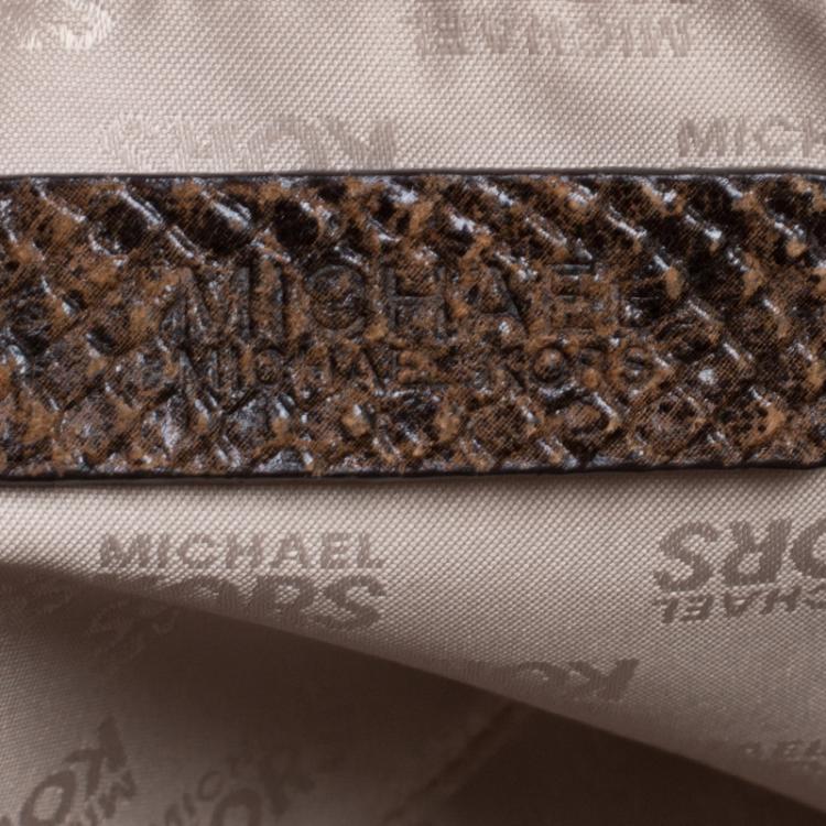 Pre Owned Michael Kors Brown Python Embossed Leather Tote