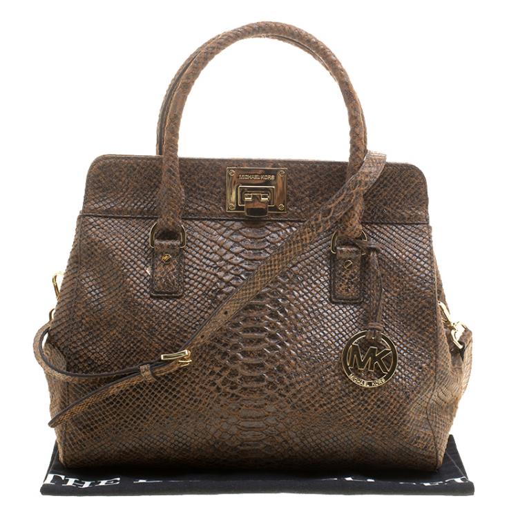 Pre Owned Michael Kors Brown Python Embossed Leather Tote