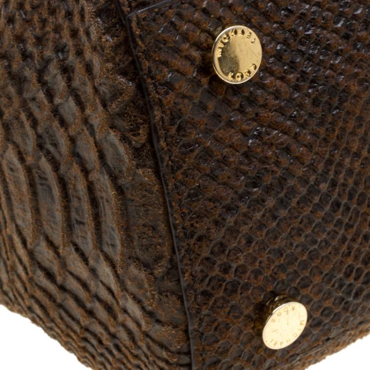 Pre Owned Michael Kors Brown Python Embossed Leather Tote
