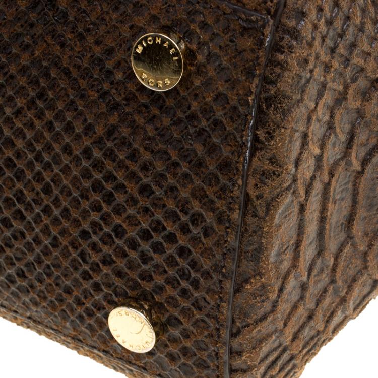 Pre Owned Michael Kors Brown Python Embossed Leather Tote