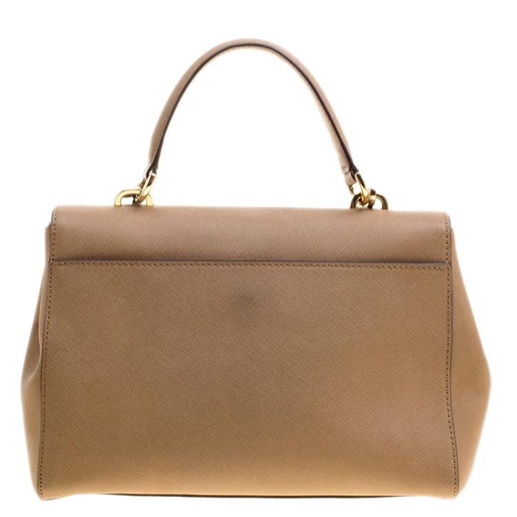 Pre Owned Michael Kors Dark Beige Saffiano Leather Medium Ava Satchel
