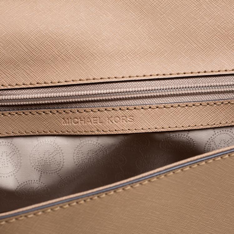 Pre Owned Michael Kors Dark Beige Saffiano Leather Medium Ava Satchel