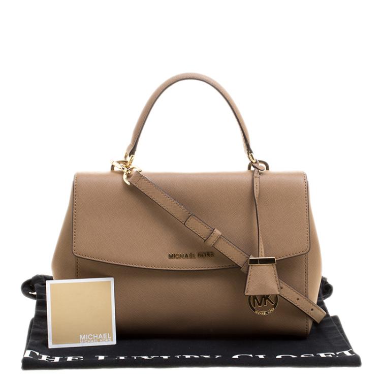 Pre Owned Michael Kors Dark Beige Saffiano Leather Medium Ava Satchel
