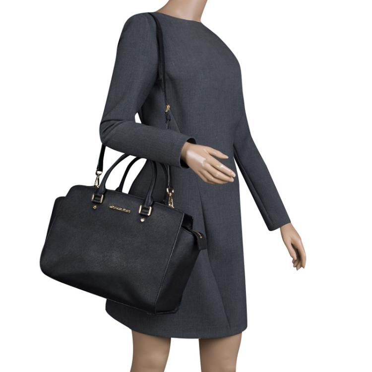 Pre Owned Michael Kors Black Saffiano Leather Medium Selma Tote